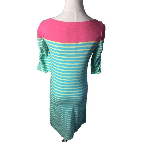 Lilly Pulitzer Women's Small Color Block Striped Kaleb Shirt Dress Cotton Blue - Picture 4 of 7